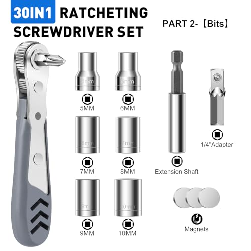 TUXIYA 30in1 Right Angle Screwdriver, 36-Tooth Mini Ratchet Wrench