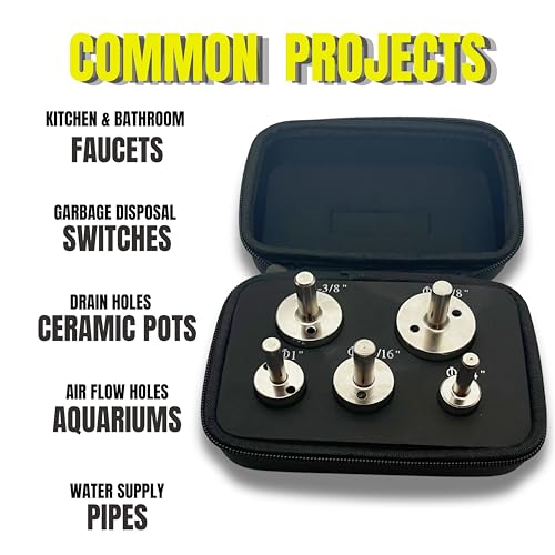 Drilax 5-Pc Diamond Hole Saw Set with Guide & PU Case | for Glass, Tile, Granite & Countertops | Includes 3/4", 1", 1-3/16", 1-3/8", 1-5/8" Bits - style: 5 Pcs Set 3/4" to 1-5/8"