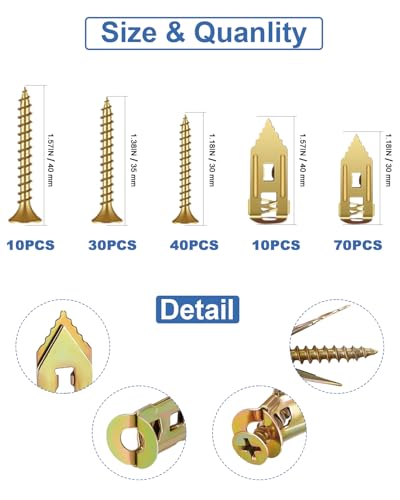 160 Pcs Gold Self Drilling Drywall Anchors with Screws Kit - color: Gold