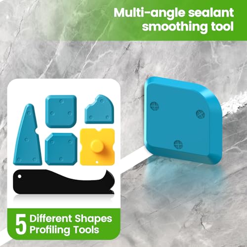 Silicone Caulking Tool Kit-3 in 1 Caulk Tool, Caulk Remover Tool | Putty Knife, Stainless Steel Scraper, 6 Replaceable silicone pads, Multi-edge Finishing tools, for Bathroom Kitchen Window - style: Classic Set