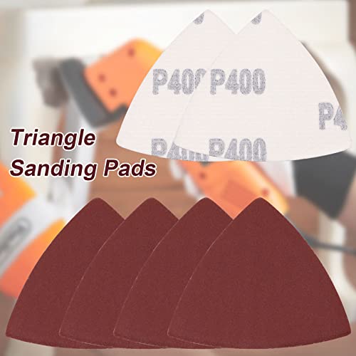 120 Pcs Triangle Sanding Pads, 400 Grits Detail Sander Sandpaper Hook and Loop Sanding Sheet,3-1/8"(80mm) Triangular Sandpaper for 3-1/8" Oscillating Multi Tool, No Holes - size: 400 Grit, style: No Hole
