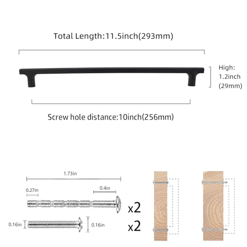 COTYKILEY 10 Pack 10 Inch(256mm) Matte Black Cabinet Handles Black Kitchen Cabinet Pulls Cabinet Door Handles Kitchen Cabinet Hardware - color: Matte Black, size: 10" Hole Center（256MM）