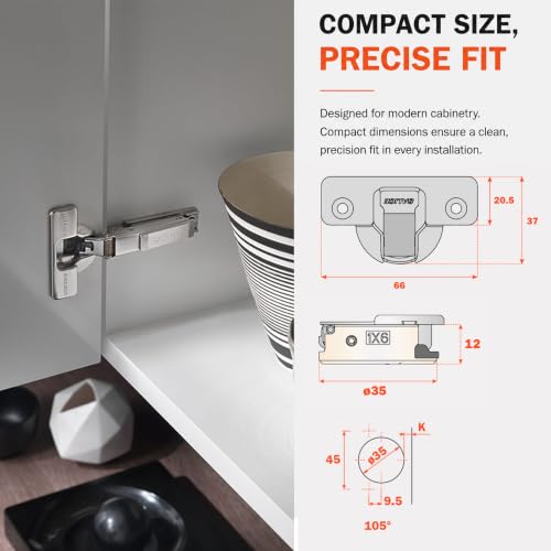 2 Pack Salice Silentia 105 Degree Soft Close Cabinet Hinge, 1/2 Inch Half Overlay, Concealed European Hinge for Kitchen Cabinet Doors, Face Frame & Frameless, Screw-On - SA105C1P6DE9