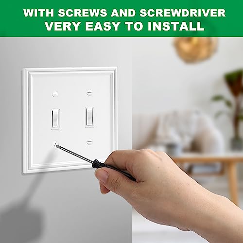 White Modern Decorative Double Toggle Light Switch Cover Plate - size: 2 Gang Double Toggle
