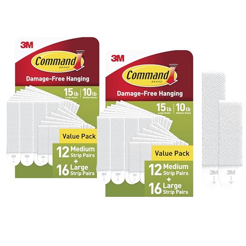 Command 15 lb & 10 lb Large and Medium Picture Hanging Strips, 2 Pack (56 Pairs / 112 Command Strips), Damage Free Hanging Picture Hangers, Great for Home Decor, White Adhesive - size: 2 Pack