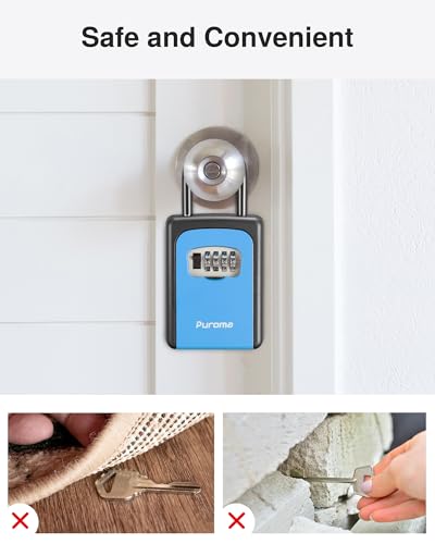Puroma Key Lock Box Large with Code Lockbox Outdoor Wall Mount Safe 1 Blue - color: Blue