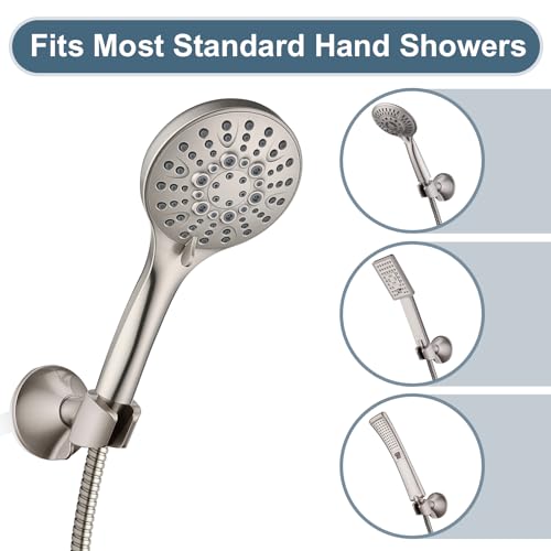 BRIGHT SHOWERS Strong Adhesive Shower Head Holder with Dual Angle Adjustable, Wall Mounted Handheld Shower Bracket, Easy Installation, Screw Mounting Options, Brushed Nickel - color: Brushed Nickel, style: Adhesive & Screw - 2 Angles