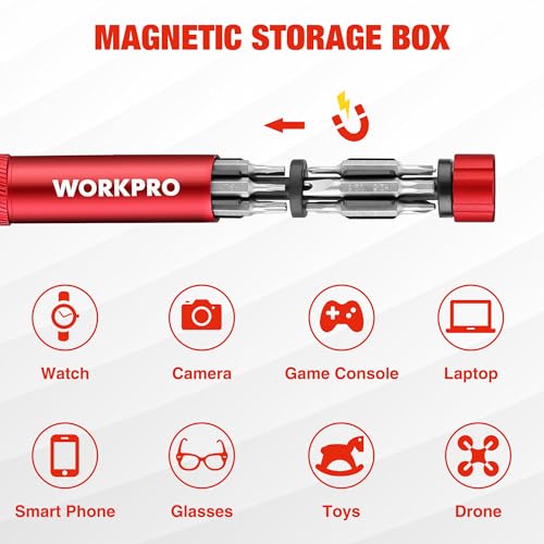 WORKPRO 24 in 1 Multi Bit Mini Screwdriver Set Magnetic, Red - color: Red