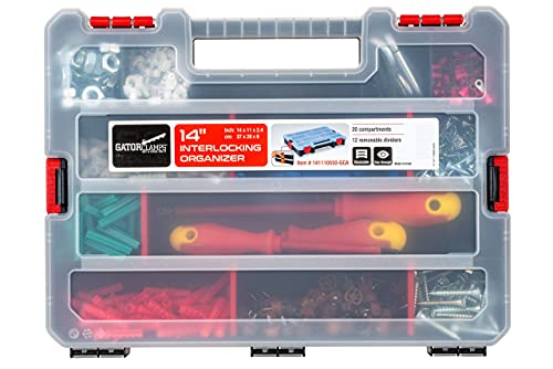 Small Parts Organizer Box – Stackable Hardware Storage Case with 20 Compartments & 12 Dividers – Heavy-Duty Nylon Screw, Drill Bit, Nut & Bolt Organizer for Garage, Toolbox, Workshop