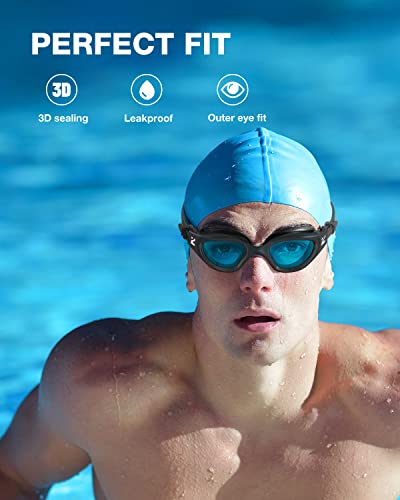 ZIONOR Swim Goggles, G1 SE Swimming Goggles Anti-Fog for Adult Men Women - color: B1-clear Blue Lens Black Frame