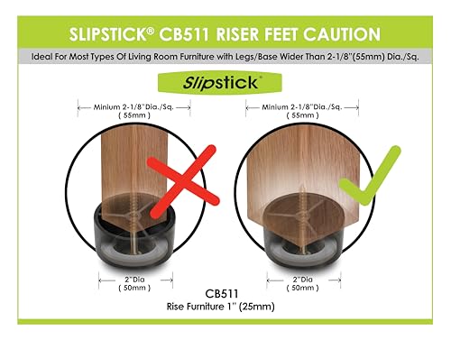 Slipstick CB511 1 Inch Tall Floor Protector Furniture Feet with Non Slip Rubber Grip (Set of 4) 2" Wide x 1" Height - Black Plastic - size: 1" Tall (4 Pack)