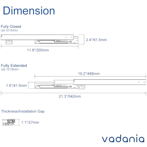VADANIA #BK54 12" Undermount Drawer Slide, Soft Close - size: 12 Inch, style: Soft Close