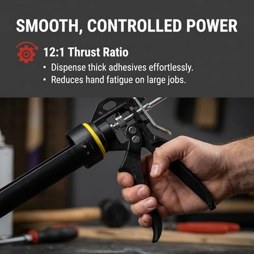 Heavy Duty Caulking Gun | 12:1 Manual Caulk Gun | 10oz Cartridges 300ml | No Drip Professional Calking for Painters, DIYers, Automotive, Contractors - size: 10oz / 300ml, style: 12:1 Manual Gun