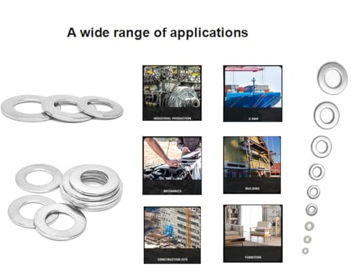 (360 PCS) Flat Washers, 304 Stainless Steel Flat Washer, Gasket Combination, 8 Different Sizes Wide Washing M2 M2.5 M3 M4 M5 M6 M8 M10 (360 PCS)
