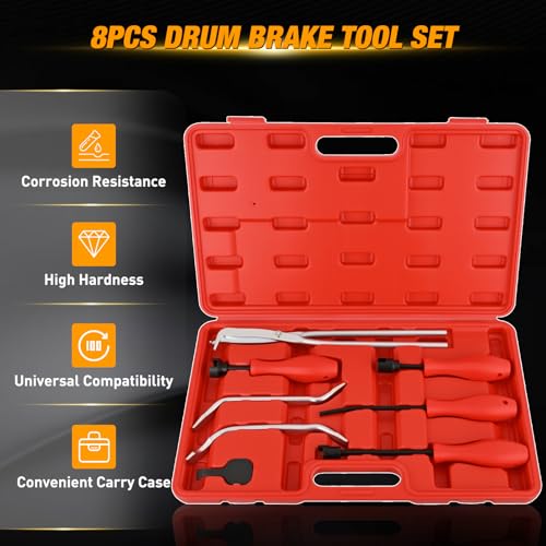 GOOACC 8PCS Drum Brake Tool Kit w Spring Pliers Adjustment Spoons Set Red - color: 8pc Brake Tool Red