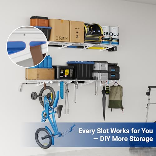 FLEXIMOUNTS 12-inch-by-72-inch Wall Shelf Garage Storage Rack Wall Mounted Floating Shelves,1x6ft,White, 2-Pack, Classic Series - color: White, size: 2 pack-1x6 ft