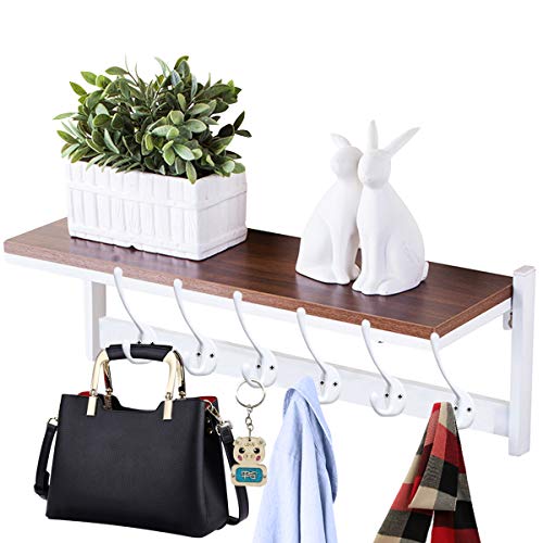 10 Pack Heavy Duty Dual Coat Hooks Wall Mounted with 20 Screws Retro Double Hooks Utility Black Hooks for Coat, Scarf, Bag, Towel, Key, Cap, Cup, Hat (White) - color: White