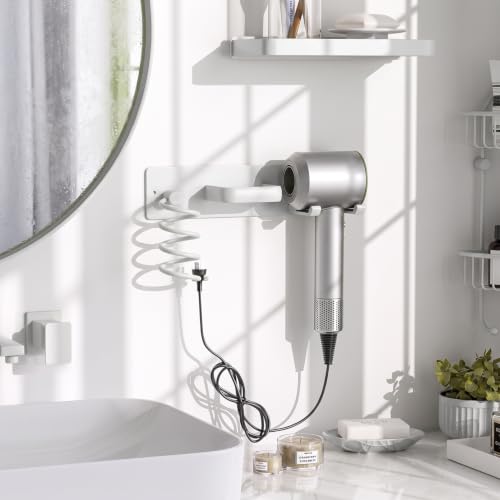 Tindbea Hair Dryer Holder Wall Mount Aluminum Alloy Hot Tools Organizer White - color: White