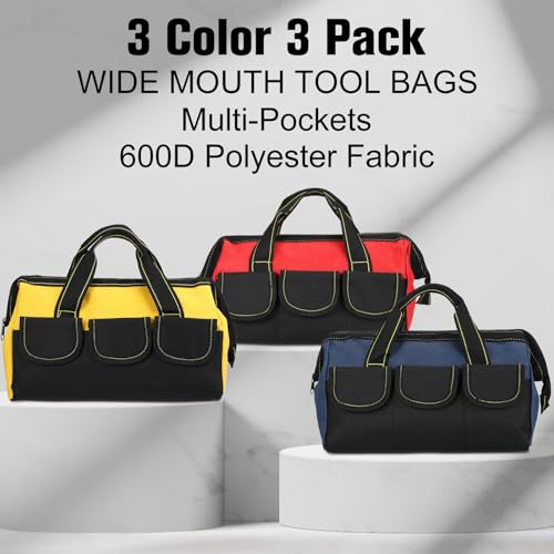 Sanwuta 3 Pack 18 Inch Tool Bags, Classic, Blue, Red, Yellow - color: Blue, Red, Yellow, size: 18 Inch, style: Classic