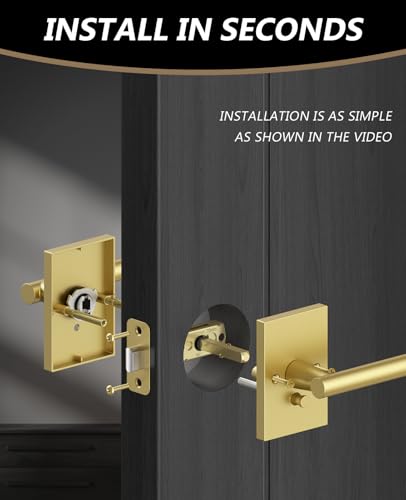 Amerdeco 10 Pack Brushed Gold Privacy Interior Door Handles - color: Brushed Gold