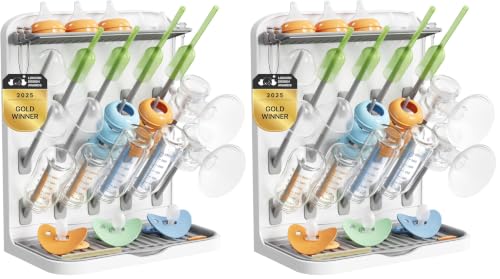 Lifewit Large Baby Bottle Drying Rack 15 Hooks, Newborn Essentials Must Haves, Bottle Storage Organizer for Countertop, Cabinet, Rack Dryer Holder for Pacifiers, Pump Parts, Baby Stuff (Pack of 2) - size: Large-15 Hooks (Pack of 2)