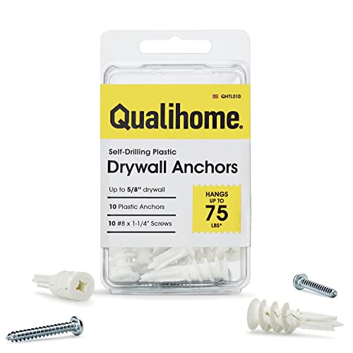 Qualihome Drywall Anchors with Screws – Self Drilling Anchors for Drywall, Anti-Spin Grip, No Pre-Drill Wall Anchor Kit, Strong & Reliable Hold, 10 Pack (20 Pieces) - style: 10 Pack (20 Pieces)