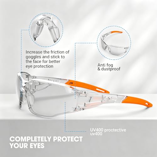 Clear ANSI Z87.1 Safety Glasses Eye Protection Goggles - color: Orange