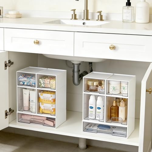 Vtopmart Stackable Storage Drawers Set of 5, Baby Bottle Organizer, White - style: White-2 Small+2 High+1 Wide