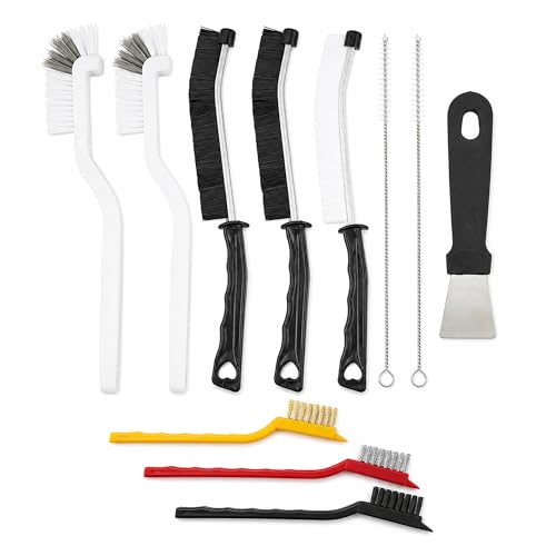 11Pcs Crevice Cleaning Brush Set, Hard Bristle Crevice Cleaning Brush Tool Kit, Thin Brush for Cleaning Tight Spaces, Gaps, Grout, Sink, Bathroom, Kitchen, Window Tracks, Bottles, Straws, with Scraper