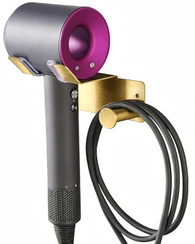 Hair Dryer Holder, HairDryer Holder Wall Mounted, Self Adhesive Blow Dryer Holder, Stainless Steel Hair Dryer Holder, Hairdryer Holder for Bathroom Gold BANJEKT - color: Gold Hair Dryer Holder