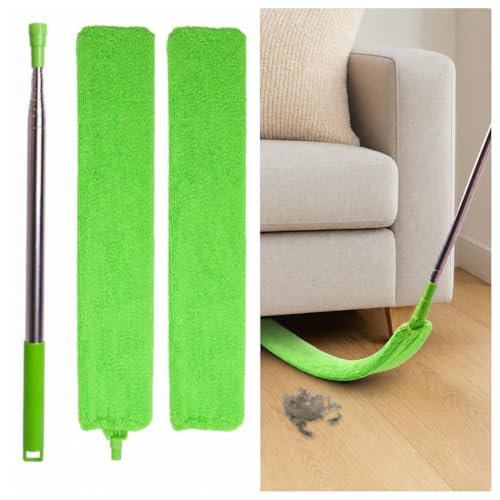 Retractable Gap Dust Cleaner Under Appliance Cleaning Tool, Flat Duster for Under Refrigerator Fridge Stove Couch Bed, Skinny Thin Duster for Tight Spaces (Green) - color: Green