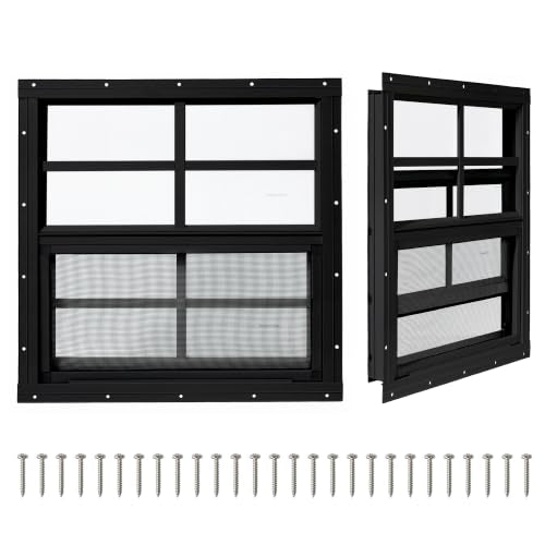 2 Pack Shed Windows, Chicken Coop Windows, 30" x 30" Black - color: Black, size: 30" x 30"