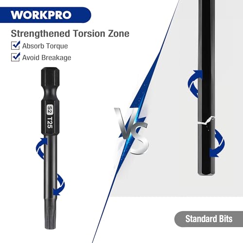 WORKPRO 10PCS Security Torx Screwdriver Bit Set, 1/4”S2 Steel Tamper Proof - color: Torx