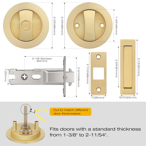 EHOMEWARE 1 Pack Brushed Gold Pocket Door Lock with Edge Pull, Satin Brass - color: Satin Brass, size: Privacy + Pull B