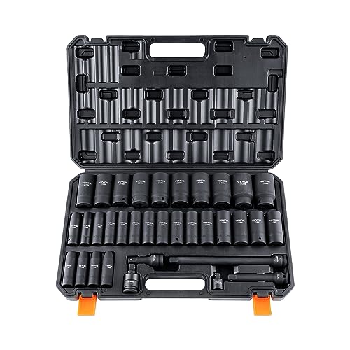 VEVOR 1/2" Drive Impact Socket Set, 34 Piece, Metric 8 to 36mm - size: 1/2" 34 PCS CR-MO