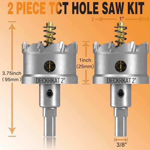 2-Pack 2" TCT Hole Saws for Hard Metal, Heavy Duty 50mm Tungsten Carbide Tipped Hole Cutters Set with Spring-Loaded Pilot Drill Bits for Stainless Steel, Metal, Iron, and Plastic - size: 2" (51mm) X 2Pcs