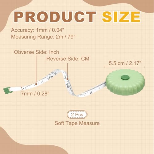 HARFINGTON 2Pcs Soft Tape Measure 79" Double Scale Retractable Mini Cartoon Measuring Tape Cute Tape Measurer for Sewing Craft Cloth Fabric Tailor Weight Loss Body Measurements, Green - color: Green