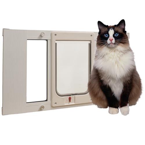 Ideal Pet Products Aluminum Sash Window Pet Door - size: 7-1/2" x 10-1/2" Chubby Kat Flap Size, style: Window Width: 23" - 28"