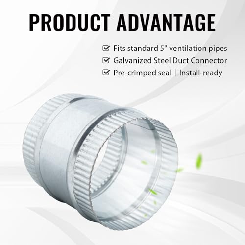 5 Inch Round Galvanized Steel Duct Connector - Metal Ventilation Pipe Coupler - Dryer Vent Hose Extension - HVAC Ducting Coupling for Straight Connection - size: 5 Inch