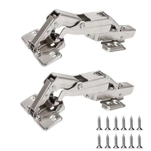 BADALU 165 Degree Kitchen Cabinet Hinges (1 Pair, 2 PCS) Concealed Hydraulic Adjustable Mounting, Soft Closing Nickel-Plated Steel Buffer Dampers for Frameless Cabinet Doors(Fixed Full Overlay) - style: 165 Degree Full Overlay 2pcs