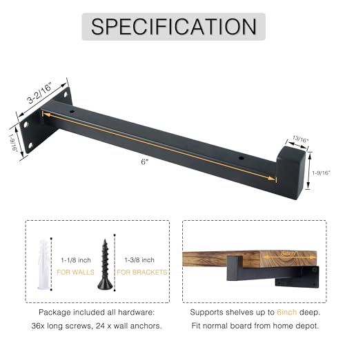 OVOV 6 Pack 6 Inch Black Shelf Brackets with Lip Wall Shelf Brackets - color: Black, size: 6 Inch