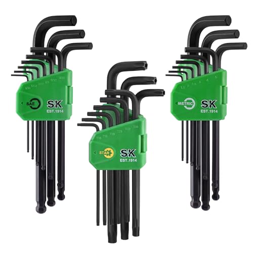 SK Allen Wrenches Sets, 18-Piece Metric/SAE/Star Hex Key Set, S2 Steel - style: Metric/SAE/Star