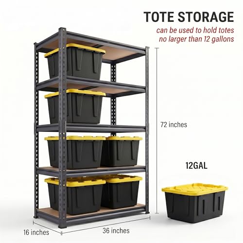 Shelving Unit, 2850LBS Heavy Duty Metal Shelves for Storage, 5-Tier Adjustable Boltless Storage Rack for Kitchen Garage Warehouse Pantry, 36" Wx16 Dx72 H, Black - size: 36"Wx16"Dx72"H
