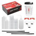 Disposable Paint Cups for Spray Gun,Mixing Cups 12 Ounce (350ml) Kit with 25 Liners and Lids with Strainer System for HVLP&LVLP,1 Hard Cup with Retainer Ring,10 Plugs,1 Cap,1 Wash Bottle - size: 12 oz (Small)-25Pack