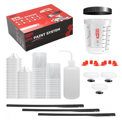 Disposable Paint Cups for Spray Gun,Mixing Cups 12 Ounce (350ml) Kit with 25 Liners and Lids with Strainer System for HVLP&LVLP,1 Hard Cup with Retainer Ring,10 Plugs,1 Cap,1 Wash Bottle - size: 12 oz (Small)-25Pack