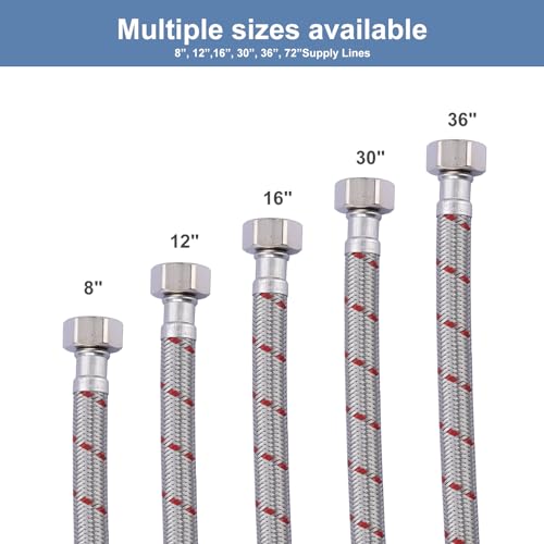 ARCORA 16-Inch Length Faucet Hose Connector Braided Stainless Steel cUPC Supply Lines 1/2-Inch FIP x 1/2-Inch FIP Faucet Hose Replacement 1 Pair - size: 16 Inch