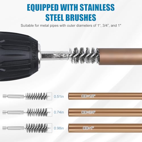 1/2" & 3/4" & 1" Copper Pipe Cleaner for Drill-Quick Rust Removal - color: 3pcs-stainless Steel