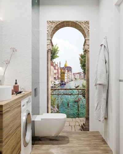 FLFK Door Mural Sticker - Italian Water City,Peel and Stick,Combined Size 30.3"x78.7",Split into 2 Pieces - color: Mt1095, size: 30.3"x78.7"