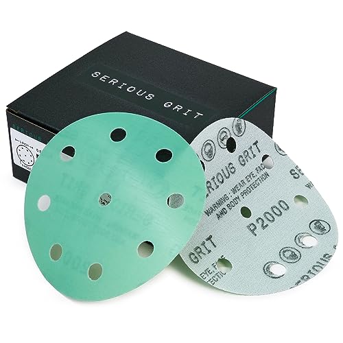 Serious Grit - 5-Inch 9-Hole P2000 Grit Sanding Discs - 50 Pack Box - size: 2000 Grit