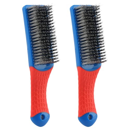 2 Pack Steel Brush for Cleaning-Heavy Duty Stainless Steel Wire Brush for Metal Rust Cleaning, Paint Scrubbing with Rubber Covered Handle